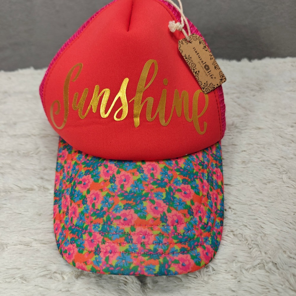 Natural Life Sunshine Floral Trucker Hat Pink Mesh Adjustable Embroidered Women